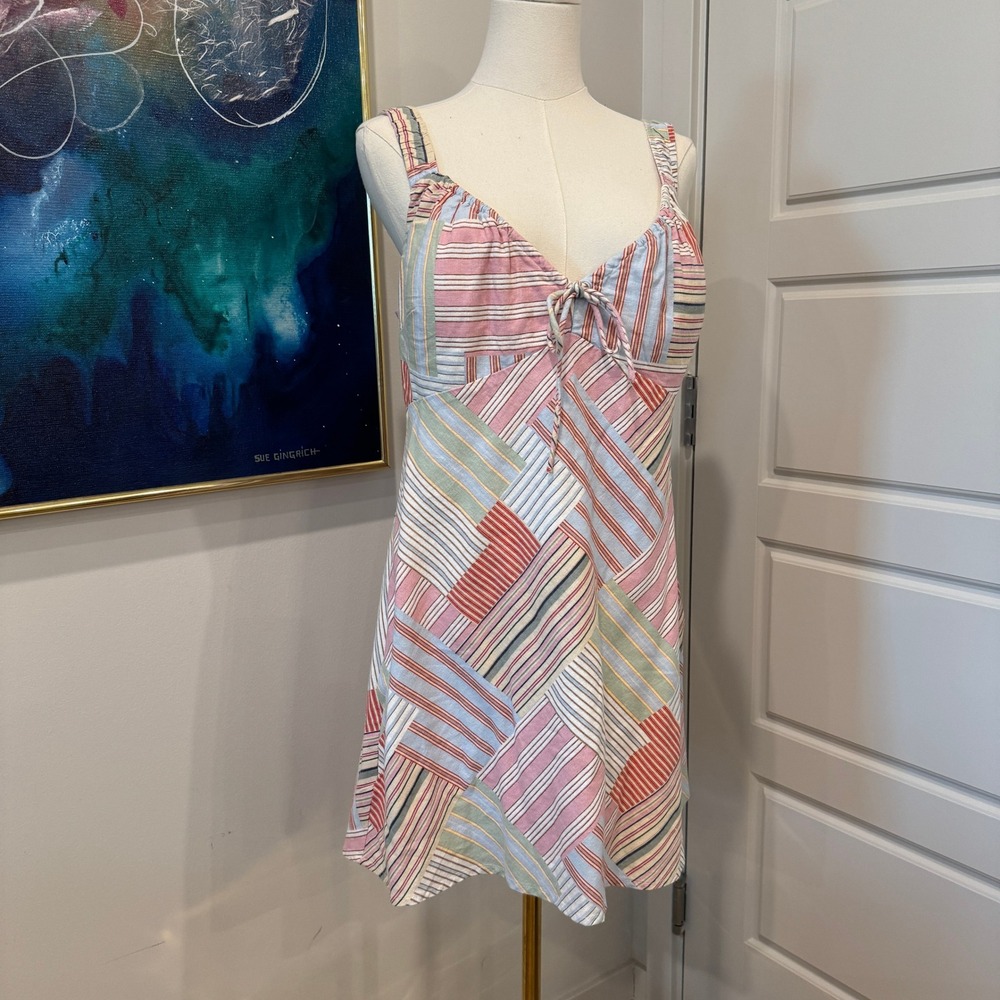 Abercrombie & Fitch Bra-Free Linen Patchwork Mini Dress Size Large Petite NWT